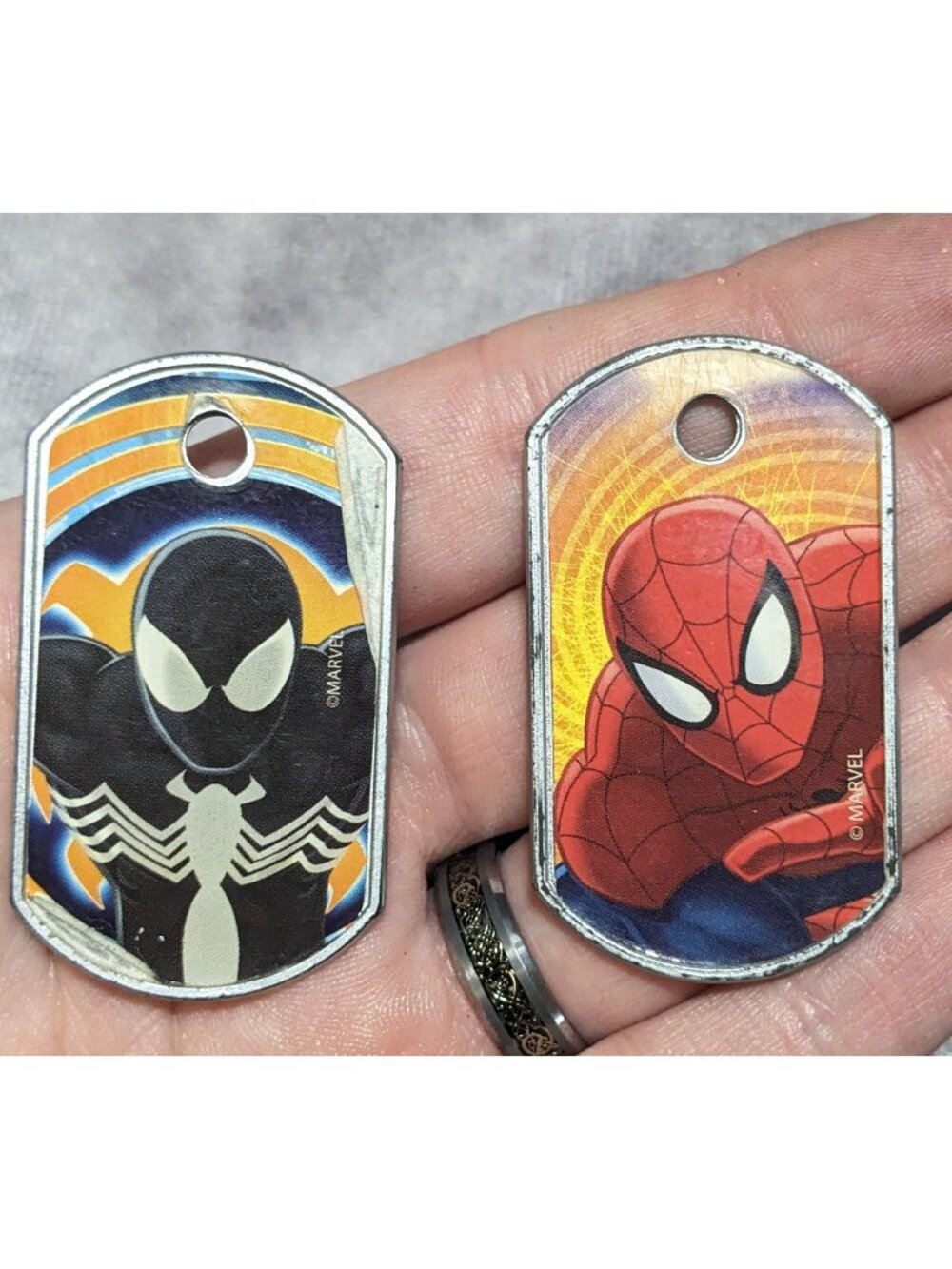 Y2K Geekcore Marvel Spider-Man Black Suit Plastic Dog Tag Pendant Set
